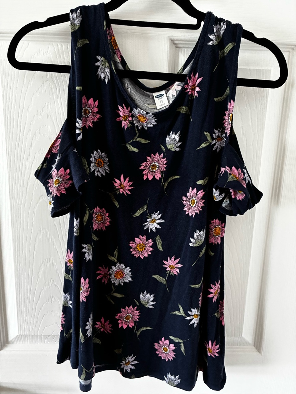 Old Navy Navy Floral Cold-Shoulder Tank with Pink & White Flowers